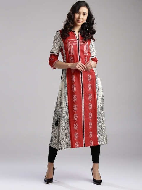 

W Women Red & Off-White Printed A-Line Kurta