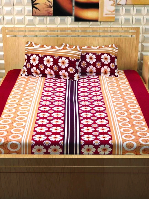 

Story@home Red & Beige Floral Flat 300 TC Cotton 1 Extra Large Bedsheet with 2 Pillow Covers