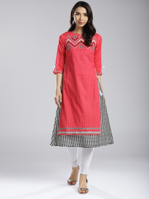 

W Women Pink Printed A-Line Layered Kurta