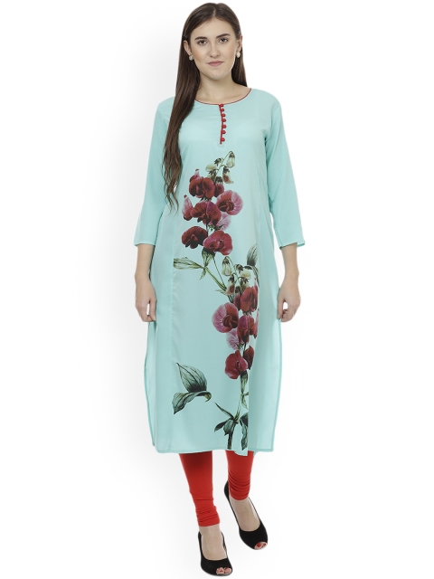 

Love More Women Sea Green Floral Print A-Line Kurta