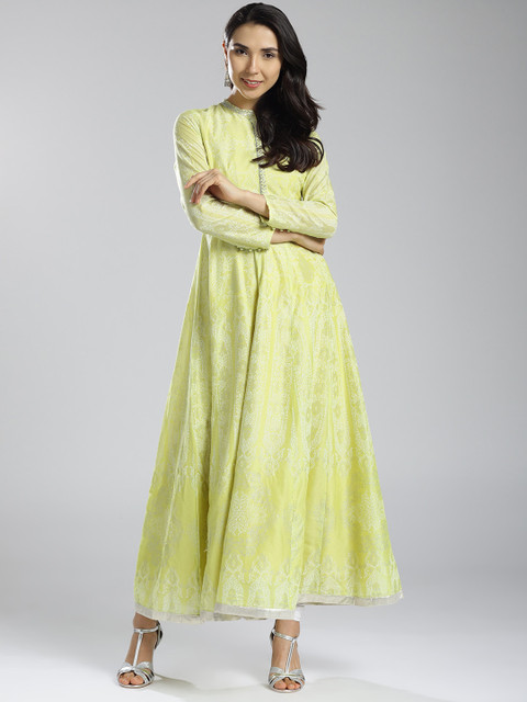

W Women Lime Green Printed Anarkali Kurta