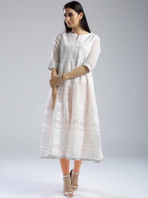 

W Women White Printed Anarkali Kurta