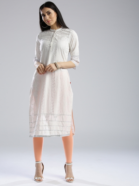 

W Women Off-White Printed Straight Kurta