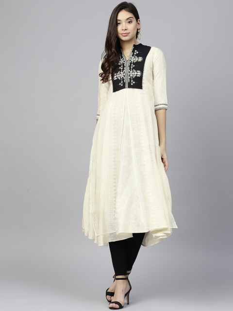 

W Women Off-White Printed Layered A-Line Kurta