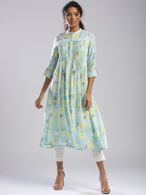 

W Women Blue & Yellow Printed A-Line Kurta