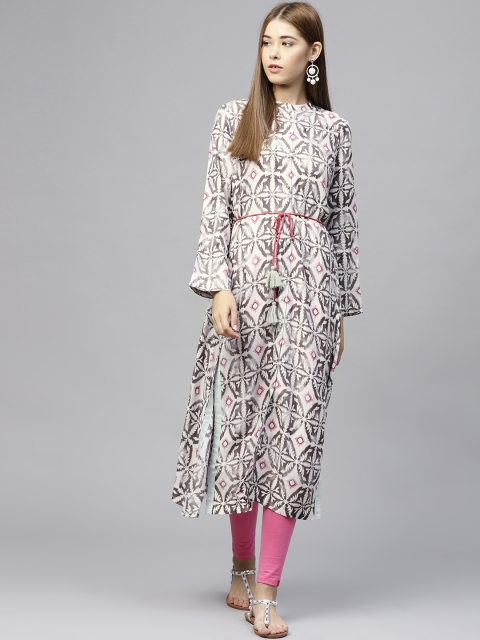 

W Women Grey & Off-White Printed A-Line Kurta