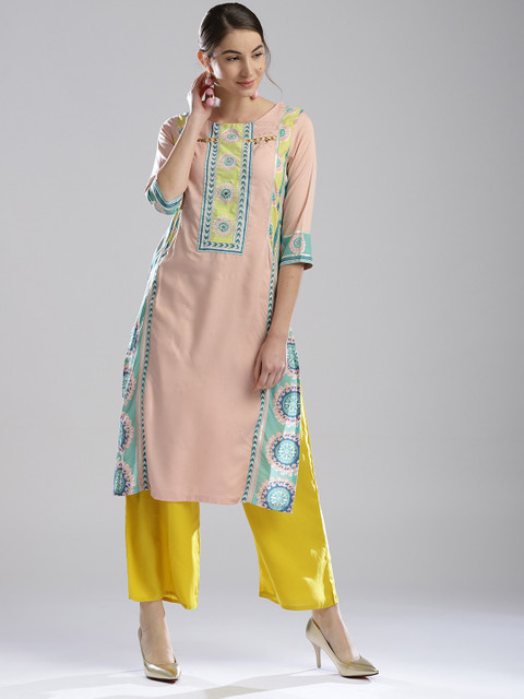 

W Women Pink Printed Straight Kurta