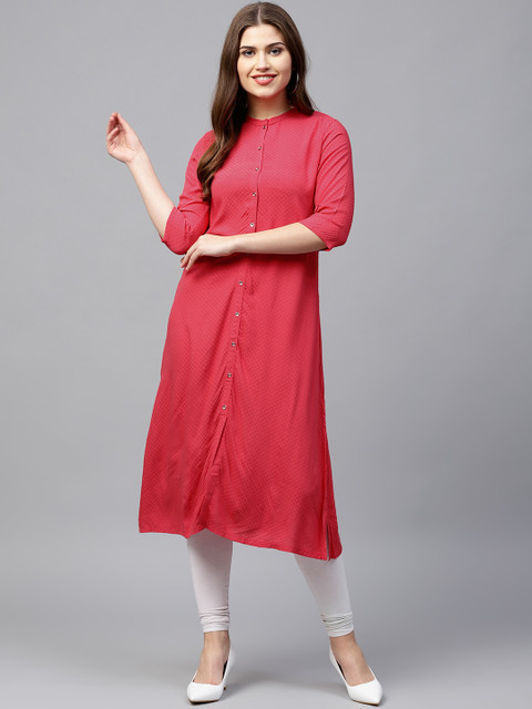 

W Women Pink Woven Design A-Line Kurta