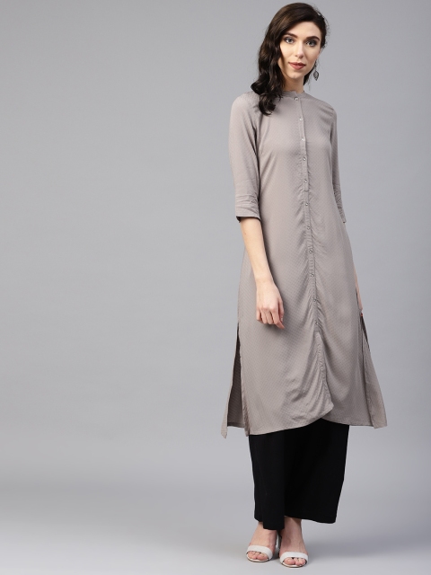 

W Women Grey Woven Design Straight Kurta