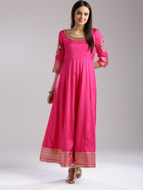

WISHFUL by W Women Pink Solid Embellished Anarkali Kurta