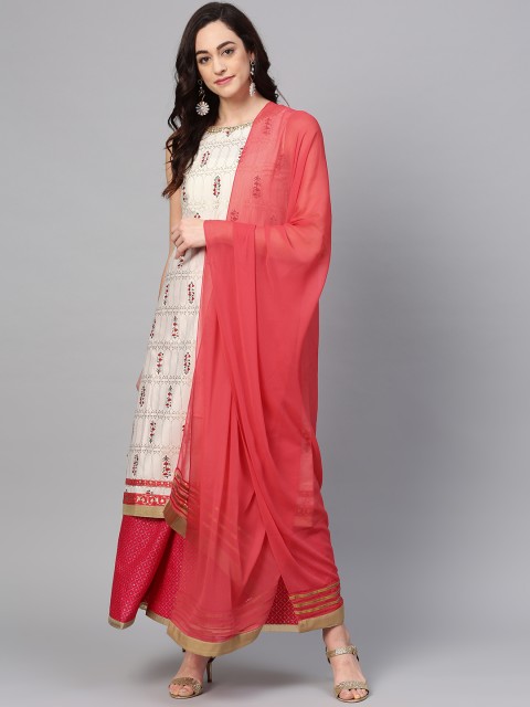 

W Coral Red Solid Dupatta