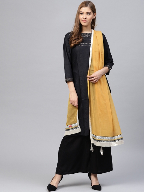 

W Mustard Yellow Mukaish-Work Dupatta