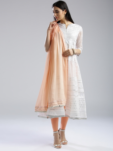 

W Peach-Coloured Solid Dupatta