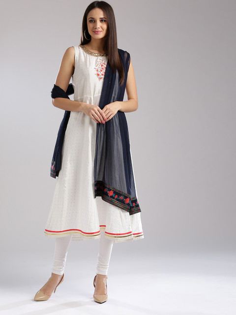 

W Navy Solid Dupatta with Mukaish Work, Navy blue