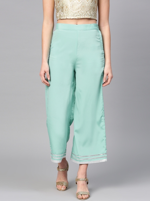 

W Women Blue Solid Wide Leg Palazzos