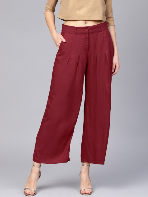 

W Women Maroon Regular Fit Solid Parallel Trousers