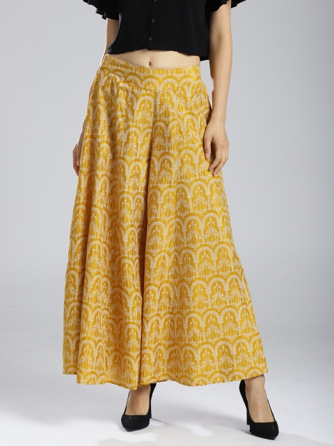 

W Women Mustard Yellow Printed Flared Palazzos