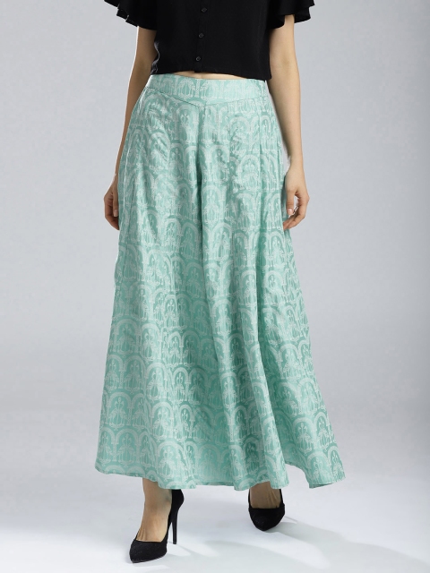 

W Women Blue Flared Printed Palazzos