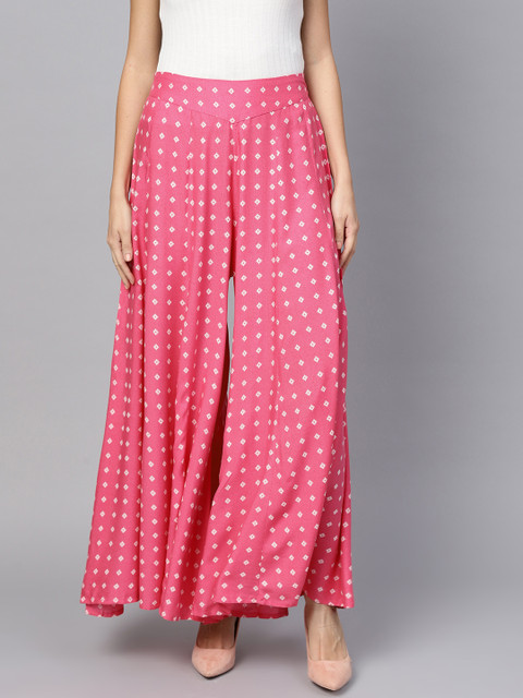 

W Women Pink & White Printed Flared Palazzos