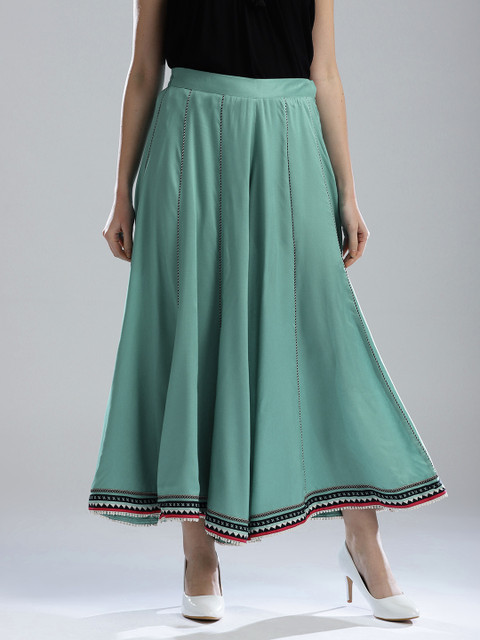 

W Women Green Solid Flared Palazzos