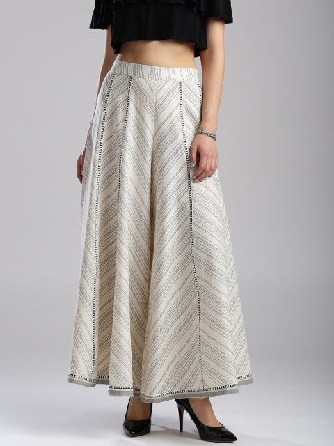 

W Women Off-White & Black Printed Flared Palazzos