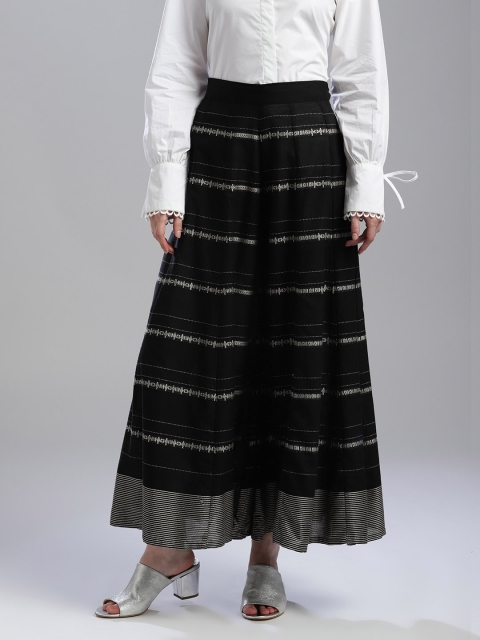 

W Women Black & Off-White Woven Design Flared Palazzos