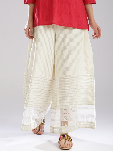 

W Women Off-White Striped Flared Palazzos