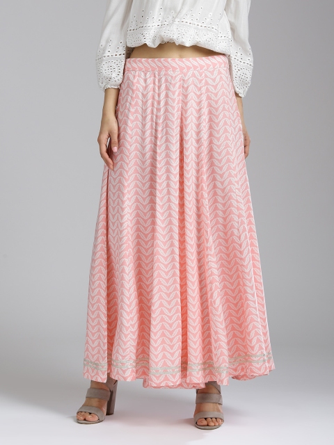 

W Women Pink & White Printed Flared Palazzos