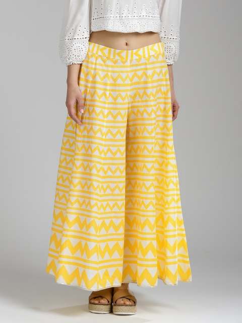 

W Women Yellow & White Chevron Print Flared Palazzos