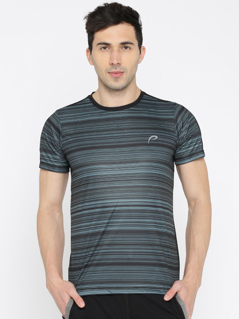 

Proline Active Men Black Striped Round Neck T-shirt
