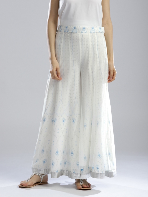 

W Women White Printed Net Flared Palazzos