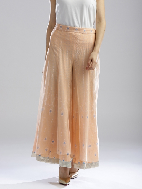 

W Women Peach-Coloured Flared Printed Palazzos