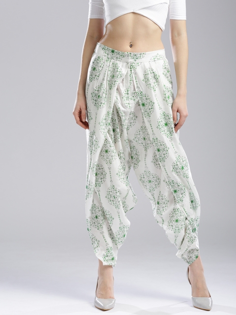 

W Off-White & Green Printed Dhoti Pants