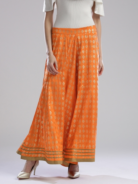 

Wishful by W Women Orange & Golden Printed Flared Palazzos