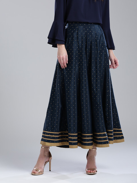 

Wishful by W Women Navy Blue Printed Flared Palazzos