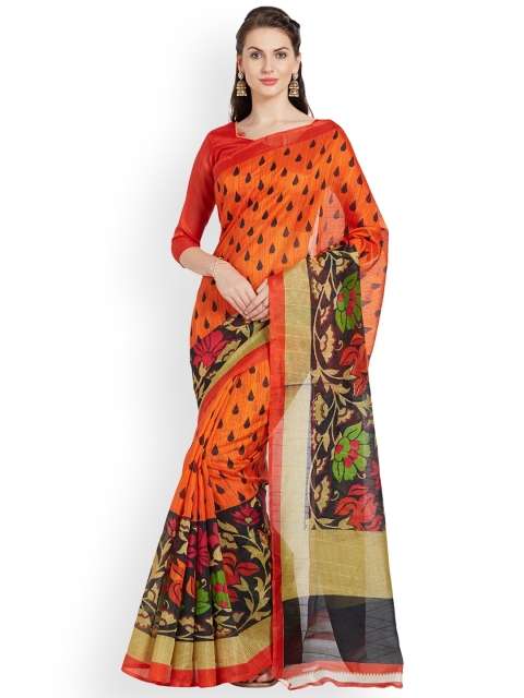 

Silk Bazar Orange Printed Poly Silk Saree