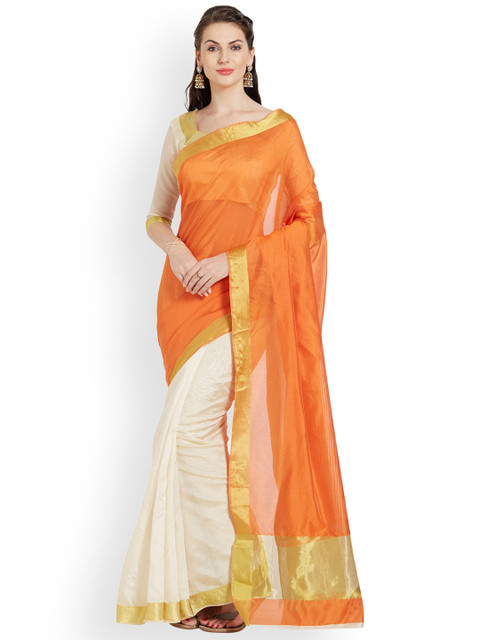 

Silk Bazar Orange Solid Silk Cotton Saree