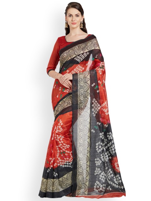 

Silk Bazar Black & Red Poly Silk Printed Saree