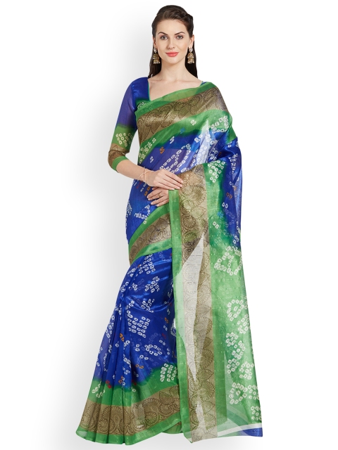 

Silk Bazar Blue & Green Poly Silk Printed Bhagalpuri Saree