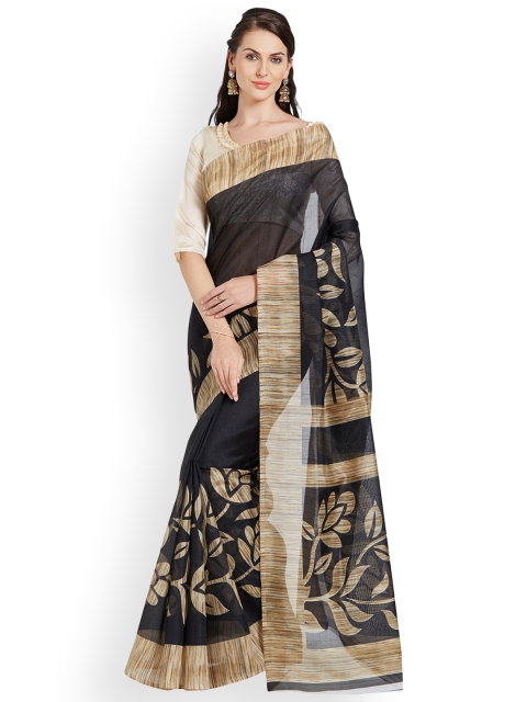 

Silk Bazar Black Poly Silk Printed Bhagalpuri Saree