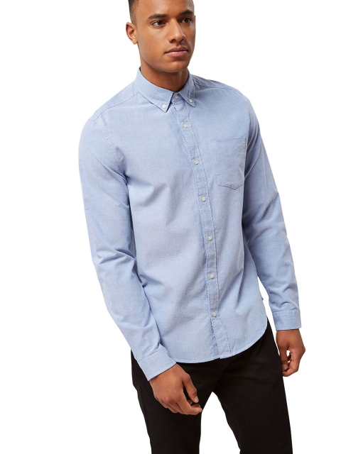 

next Men Blue Comfort Regular Fit Solid Semi Formal Shirt