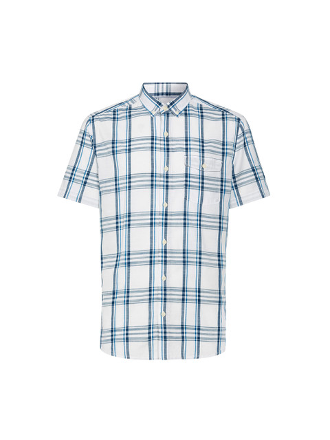

next Men White & Blue Regular Fit Checked Casual Shirt