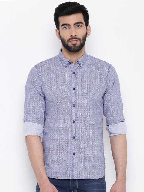 

Pepe Jeans Men Blue & White Slim Fit Printed Casual Shirt