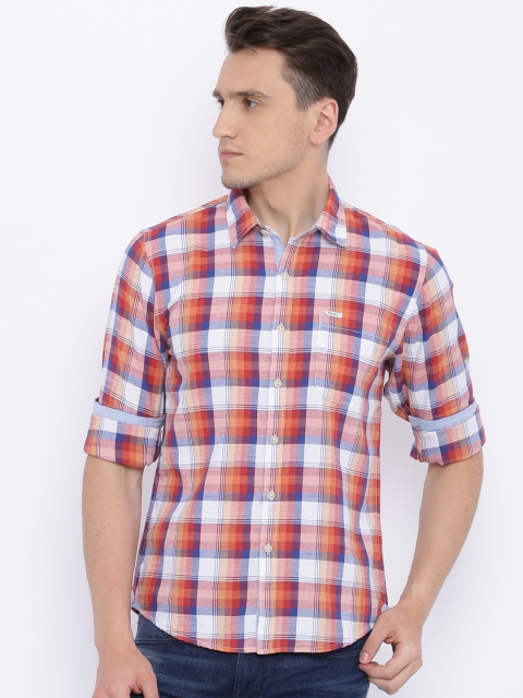 

Pepe Jeans Men Off-White & Orange Regular Fit Checked Casual Shirt