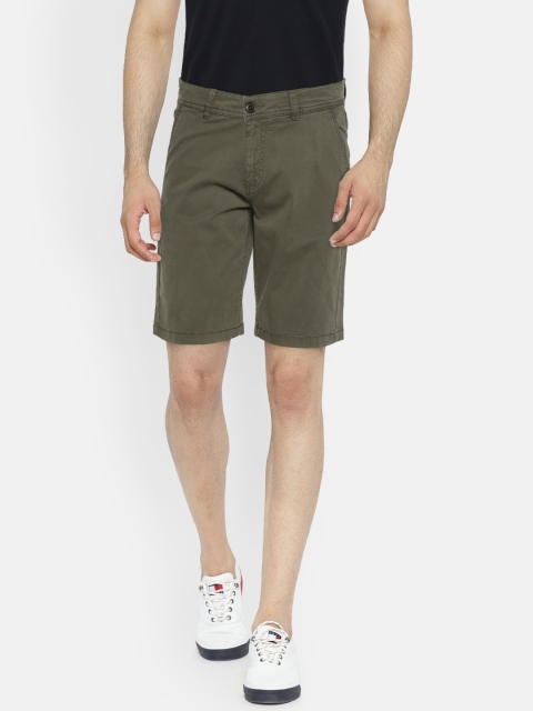 

Pepe Jeans Men Olive Green Solid Slim Fit Chino Shorts
