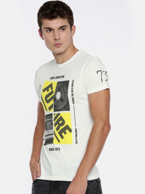 

Pepe Jeans Men White Printed Round Neck T-shirt