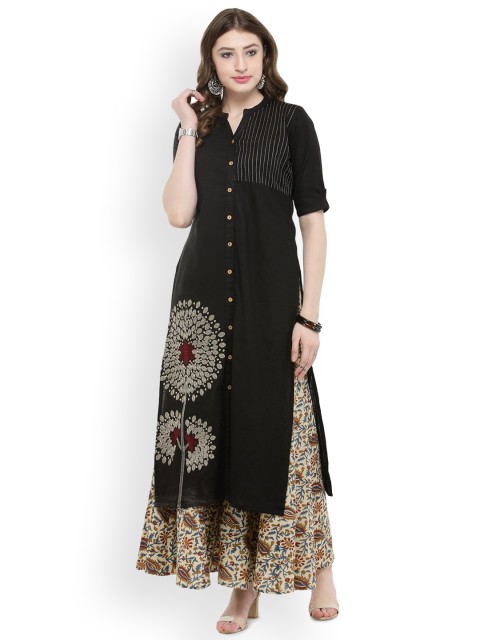 

Varanga Black Embroidered Kurta With Multi Printed Palazzo