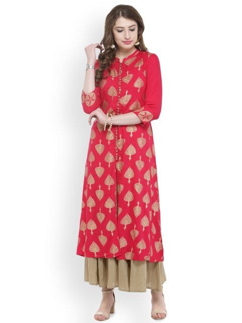 

Varanga Pink Foil Printed Kurta With Beige Solid Palazzo