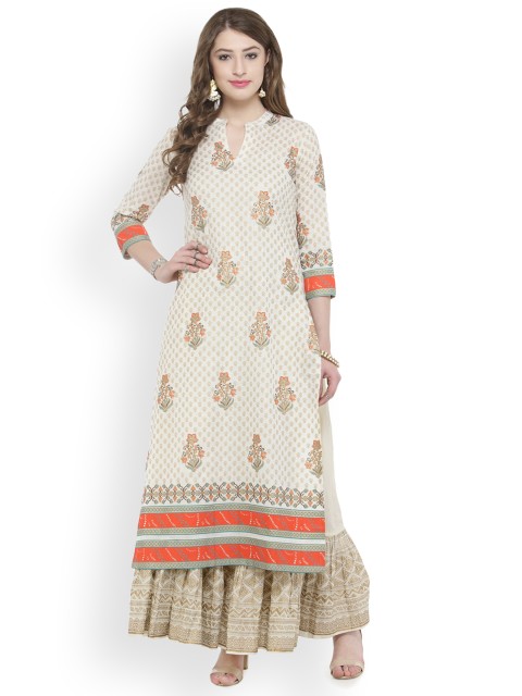 

Varanga Women Off-White Printed Kurta with Skirt