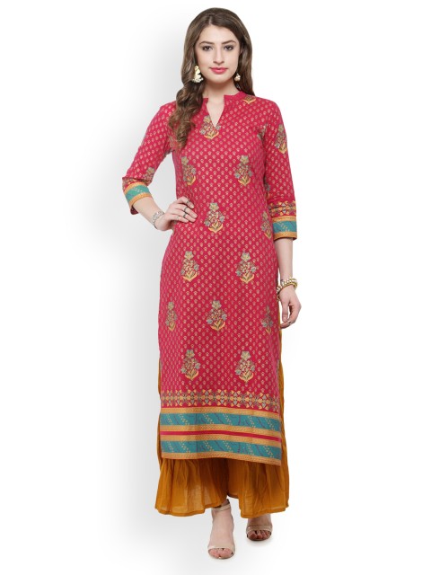 

Varanga Pink Printed Kurta With Mustard Solid Palazzo